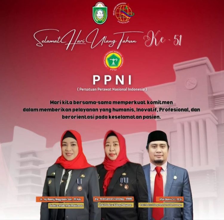 HUT ke-51 PPNI, Direktur dan Jajaran Direksi RSUD Andi Makkasau Parepare Ucapkan Selamat